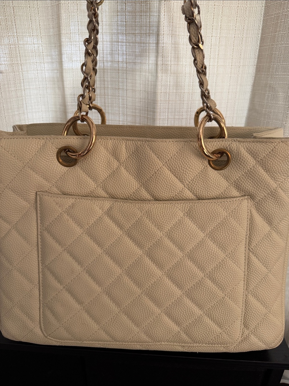 Source Unknown Cream Quilted Tote with Gold Hardware